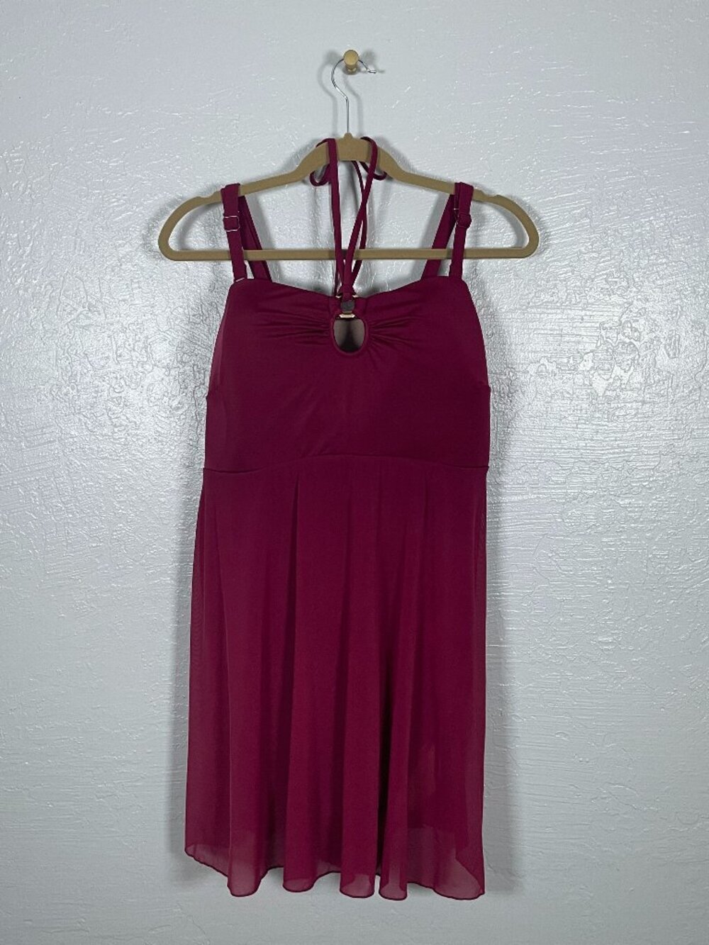 Cacique Women Plus Size 24 Maroon Red Swim Dress Halter Padded Wireless
